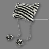 Women’s Knitted Wool Beanie – Striped Devil Horn Style