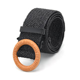 Boho Woven Waist Belt – Wide Linen-Inspired Belt with Round Buckle