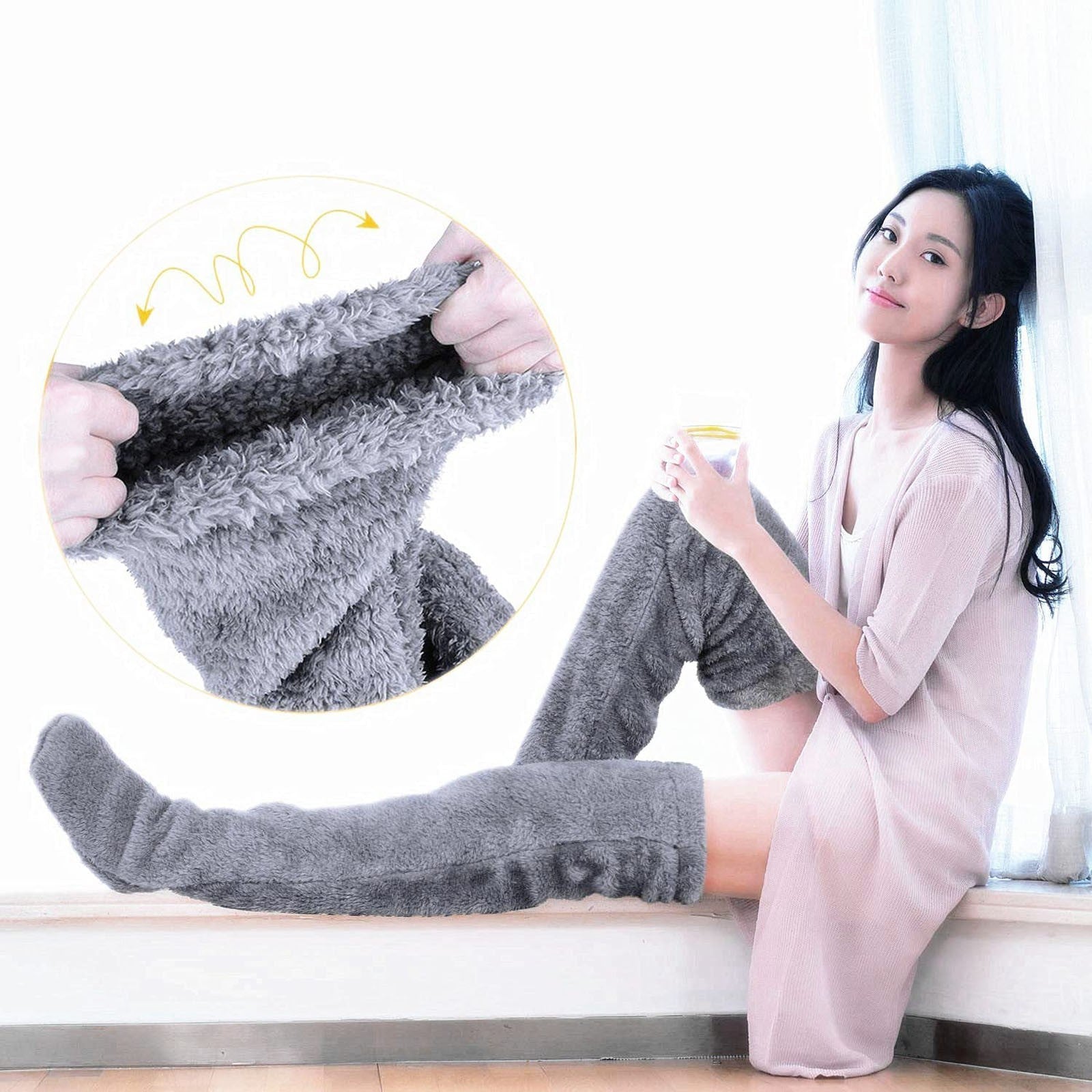 Women’s Fuzzy Knee-High Sleep Socks – Warm Anti-Slip Winter Design