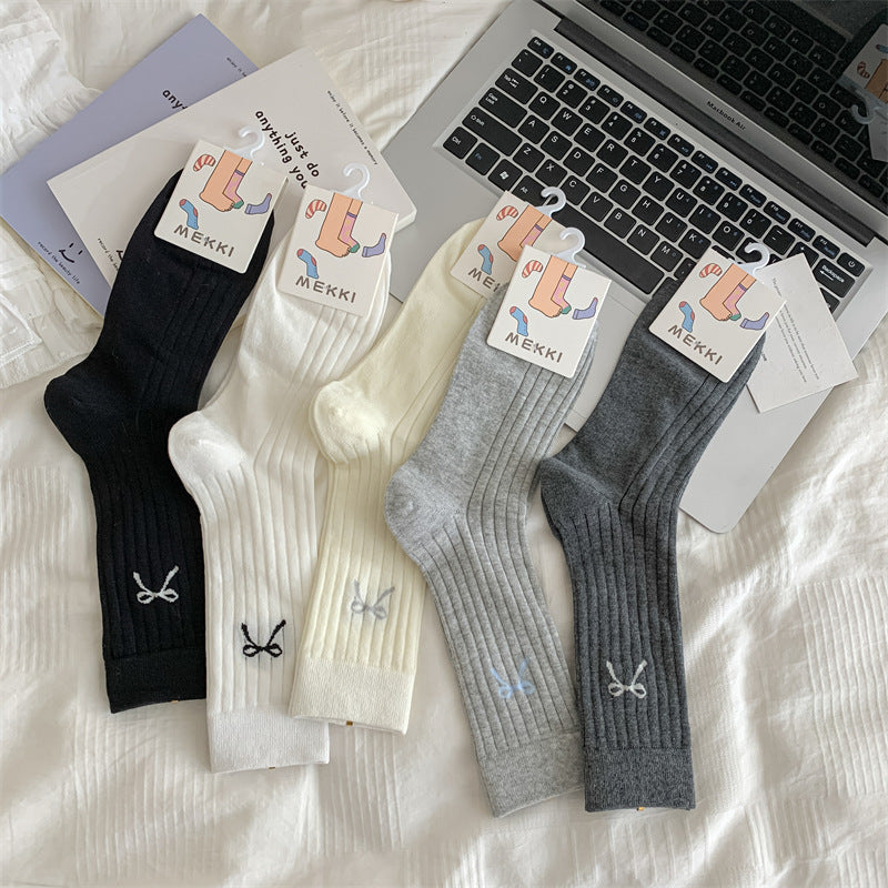 Women’s Bow Cotton Crew Socks – Hollow Mesh Design