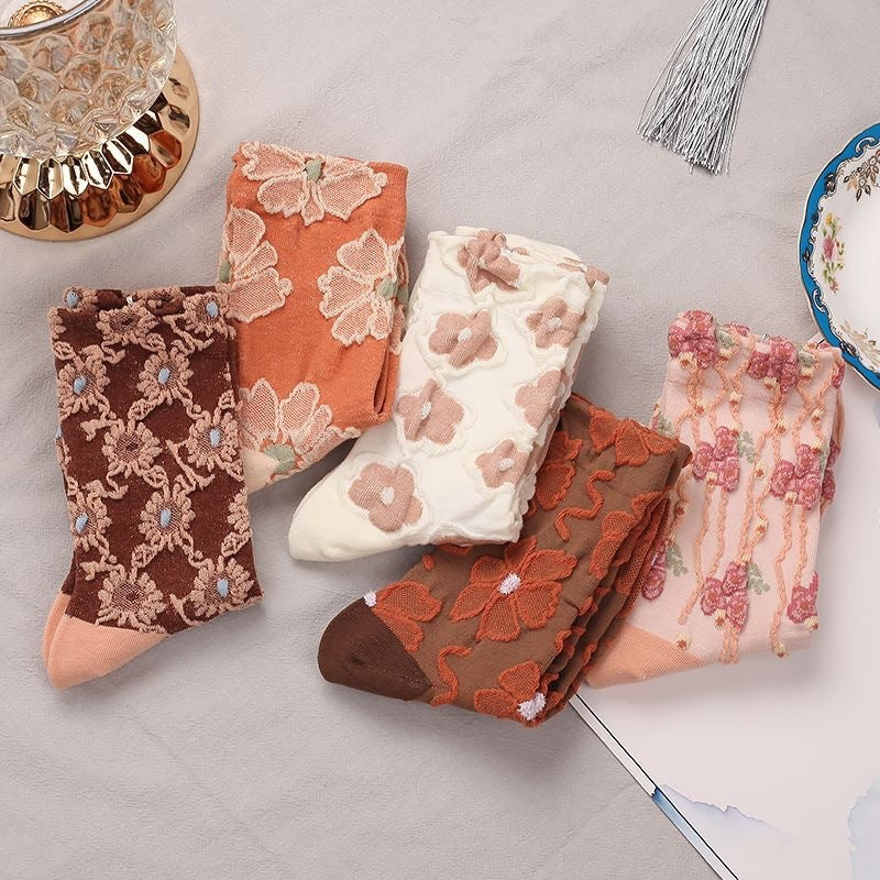 Renaissance Ethnic Floral Mid-Calf Socks – Women’s Cotton Sweet Style