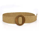 Boho Woven Waist Belt – Wide Linen-Inspired Belt with Round Buckle