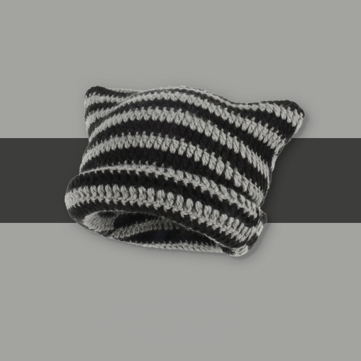 Women’s Knitted Wool Beanie – Striped Devil Horn Style