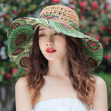Women’s Ethnic Style Outdoor Sun Hat – Windproof Large Brim Straw Hat