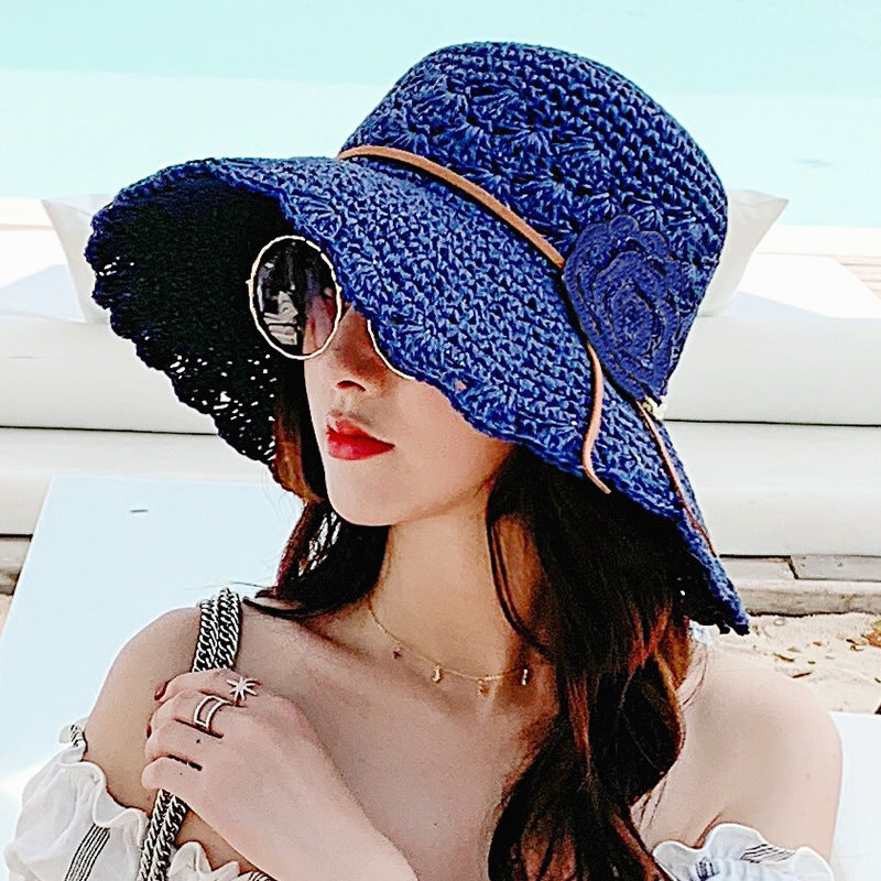 Women’s Foldable Flower Straw Sun Hat – Wide Brim Summer Style