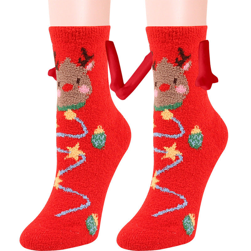 Magnetic Christmas Couple Socks – Coral Fleece Warm Slipper Tube