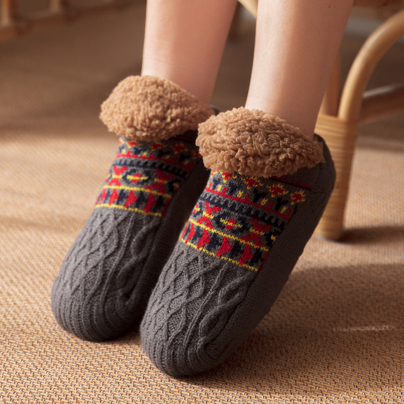Indoor Winter Jacquard Floor Socks – Warm Non-Slip Home Slippers