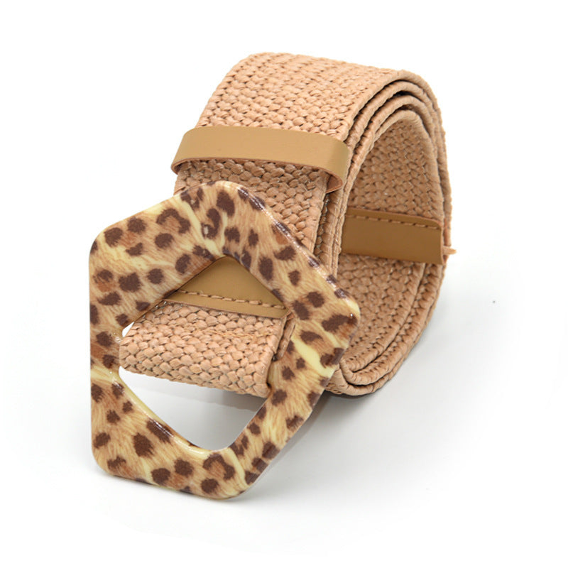 Boho Woven Waist Belt – Wide Linen-Inspired Belt with Round Buckle