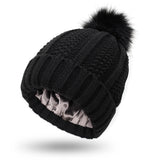 Women’s Satin-Lined Knit Beanie – Winter Pom Pom Hat