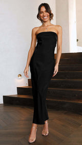 Women’s Strapless Satin Maxi Dress – Backless Party & Evening Dress