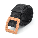 Boho Woven Waist Belt – Wide Linen-Inspired Belt with Round Buckle