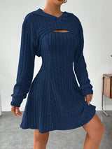 Women's Two-piece Set Dresses New Fashion Fall Winter Hooded Shawl Long-sleeved Vest Short Skirt