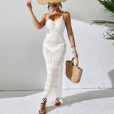 Cutout Tassel Maxi Dress – Sleeveless Knitted V-Neck Sling Beach Dress