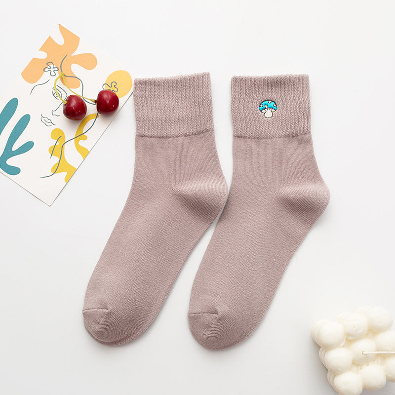 Women’s Cartoon Mushroom Cotton Crew Socks – Mid-Calf Style