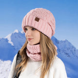 Women’s Knitted Hat & Scarf Set – Winter Warm Earmuff Beanie