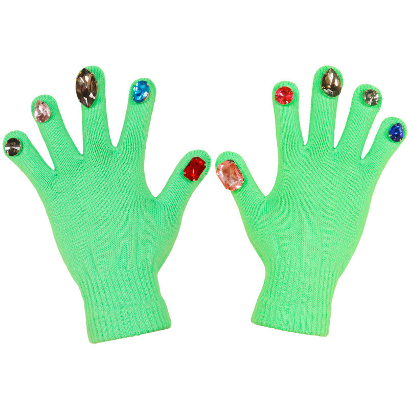 DIY Split Finger Knitted Gloves with Colorful Diamond Design – Street Style