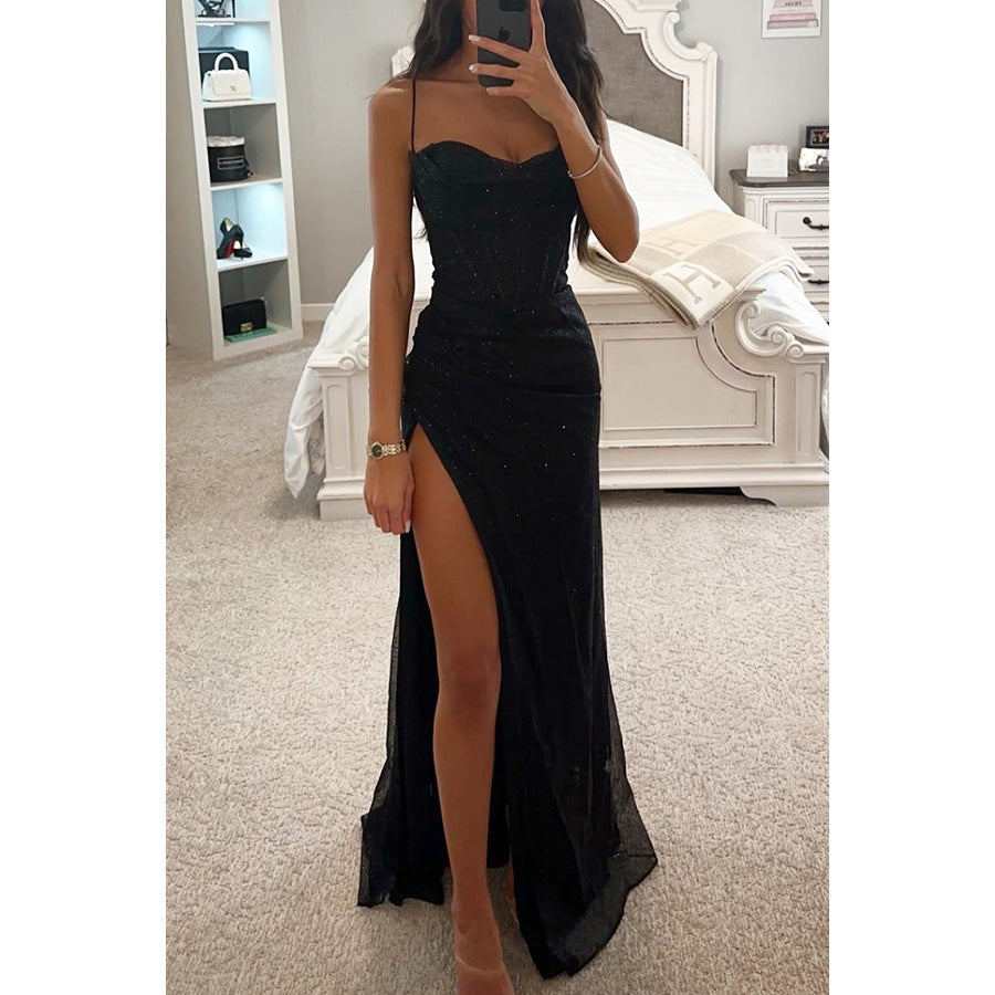 Sexy Split V-Neck Maxi Dress – Sleeveless Suspender Evening Party Dress
