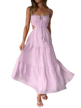 Elegant Hollow Backless Maxi Dress – Spaghetti Strap Swing Dress for Women