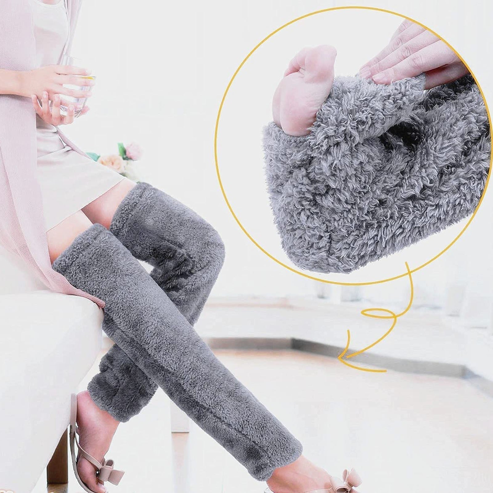 Women’s Fuzzy Knee-High Sleep Socks – Warm Anti-Slip Winter Design
