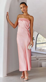 Women’s Strapless Satin Maxi Dress – Backless Party & Evening Dress
