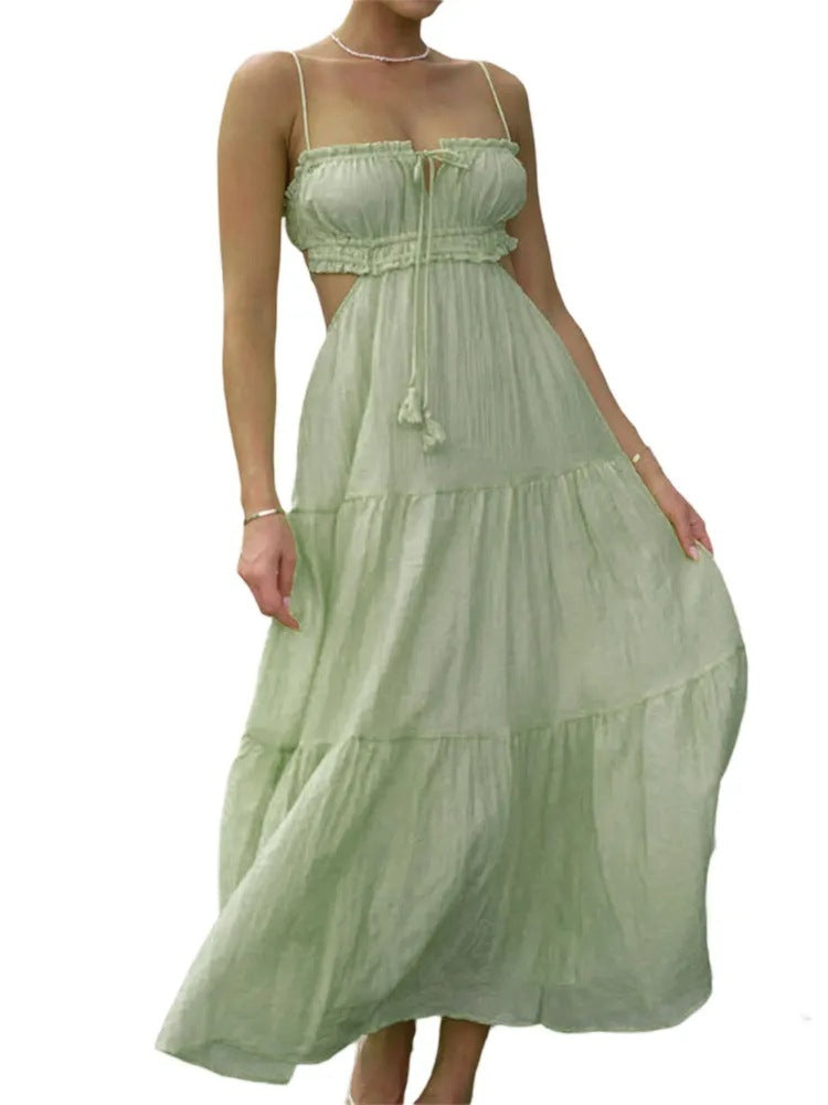 Elegant Hollow Backless Maxi Dress – Spaghetti Strap Swing Dress for Women