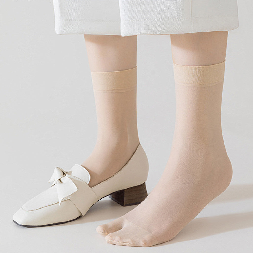 Breathable Thin Mid-Calf Socks – Solid Color Polyester Cotton