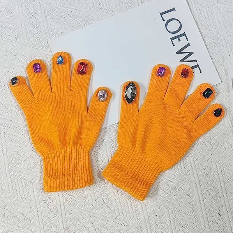 DIY Split Finger Knitted Gloves with Colorful Diamond Design – Street Style