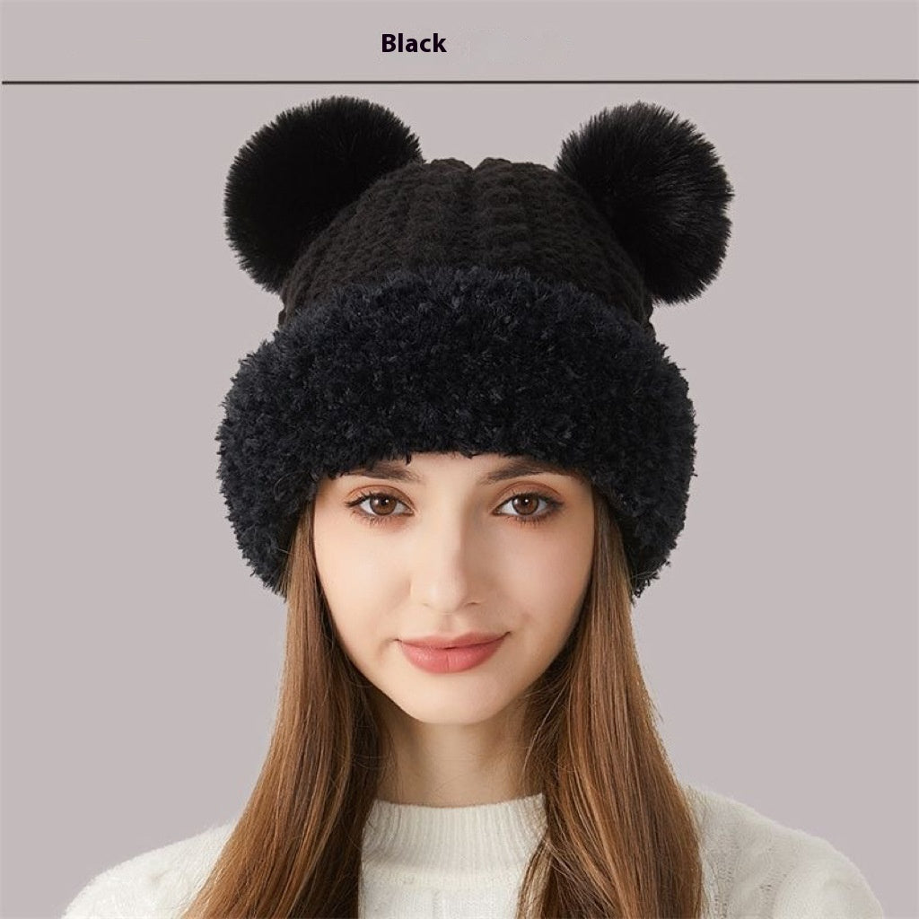 Children’s Double Fur Ball Knitted Hat – Cute Winter Warm Beanie
