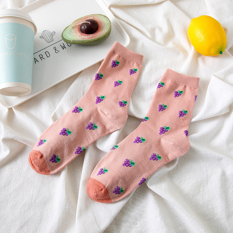 Japanese Retro Fruit & Veggie Crew Socks – Cute Pastoral Style