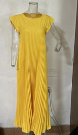 Women’s Pleated Long Summer Dress – Sleeveless Round Neck Maxi Dress