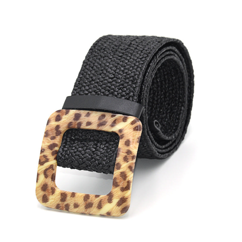 Boho Woven Waist Belt – Wide Linen-Inspired Belt with Round Buckle