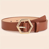 Hexagon Buckle PU Belt – Sleek Waist Belt with Geometric Charm