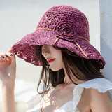 Women’s Foldable Flower Straw Sun Hat – Wide Brim Summer Style