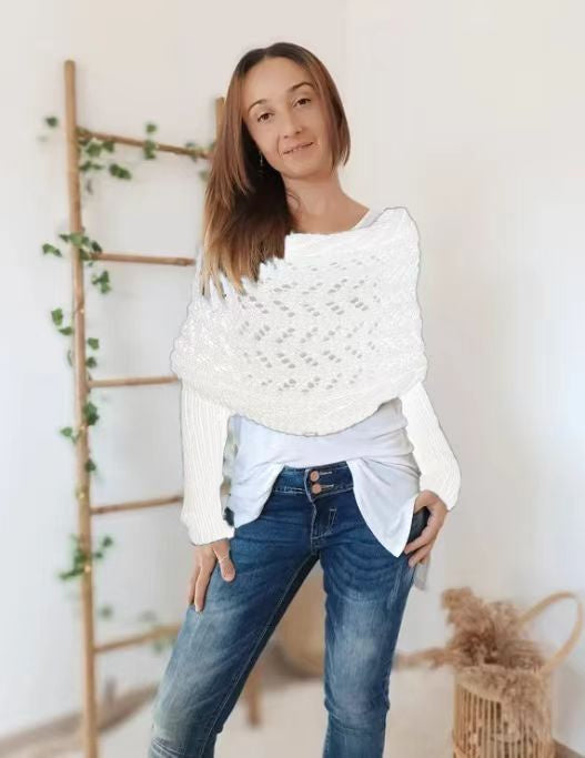 Knit Shawl Wrap – Cropped Cable Sleeve Scarf for Winter