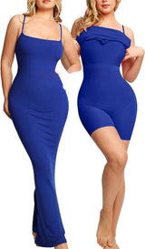 Women’s Shapewear Maxi Dress – Slim Fit Tummy Control Bodysuit with Chest Pad