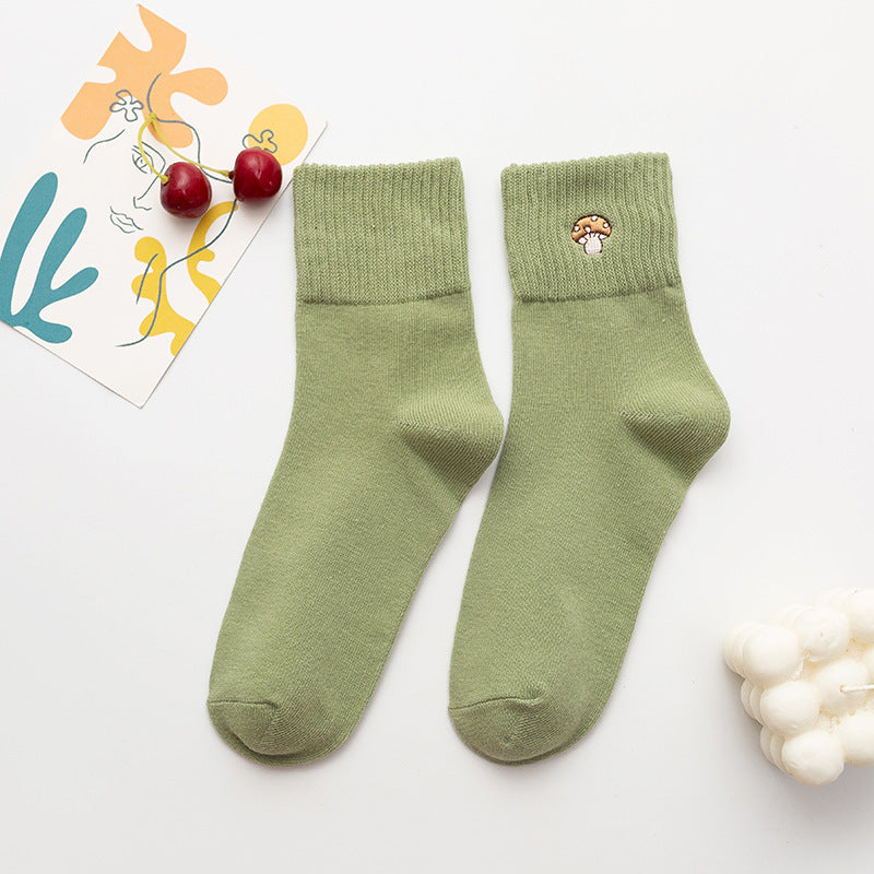 Women’s Cartoon Mushroom Cotton Crew Socks – Mid-Calf Style