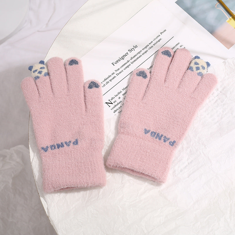 Knitted Panda Touchscreen Gloves – Warm Winter Split Finger Design