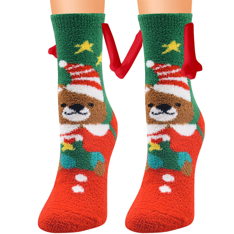 Magnetic Christmas Couple Socks – Coral Fleece Warm Slipper Tube