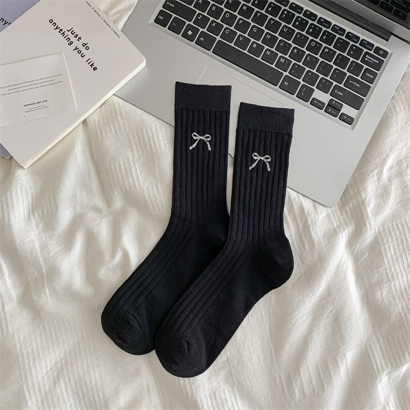 Women’s Bow Cotton Crew Socks – Hollow Mesh Design