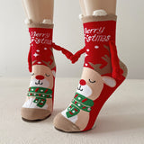 Christmas Magnetic Couple Socks – Cute Elk, Santa & Snowman Hand-Holding Design