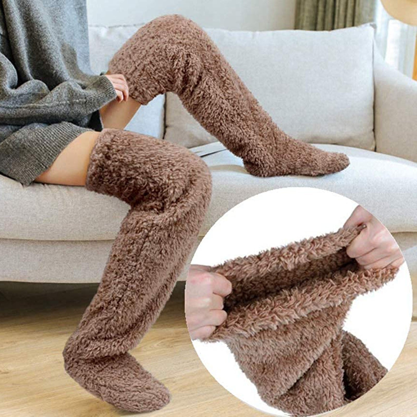 Women’s Fuzzy Knee-High Sleep Socks – Warm Anti-Slip Winter Design