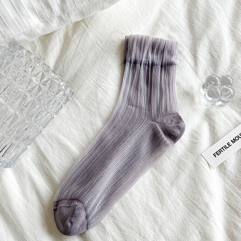 Women’s Crystal Nylon Mid-Calf Socks – Sheer Breathable Stockings