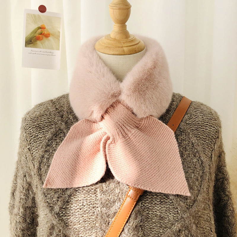 Bow-Knot Faux Rabbit Fur Scarf – Soft & Warm Winter Neck Wrap