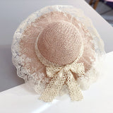 Girls’ Lace Straw Sun Hat – Wide Brim Breathable Summer Hat