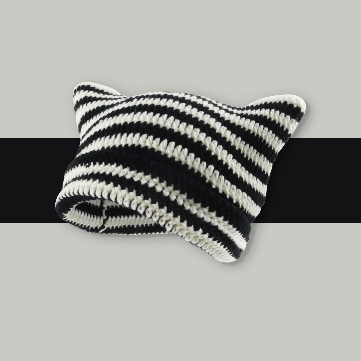 Women’s Knitted Wool Beanie – Striped Devil Horn Style