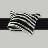 Women’s Knitted Wool Beanie – Striped Devil Horn Style