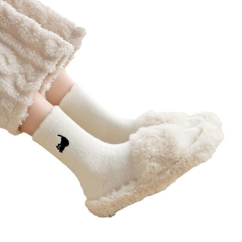 Women’s Fleece-Lined Mink Fur Tube Socks – Warm Winter Maternity Socks