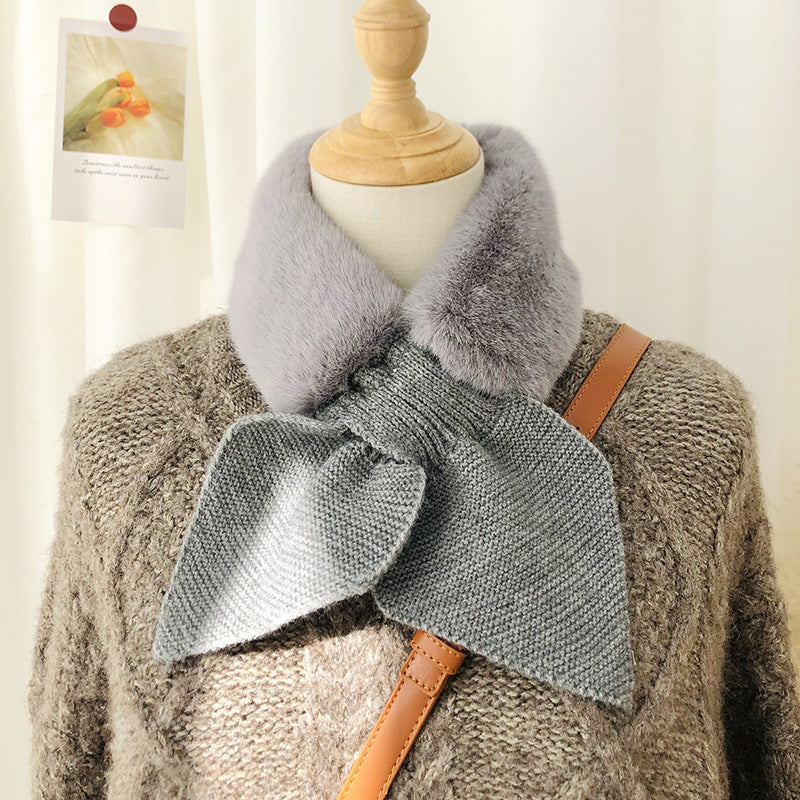 Bow-Knot Faux Rabbit Fur Scarf – Soft & Warm Winter Neck Wrap