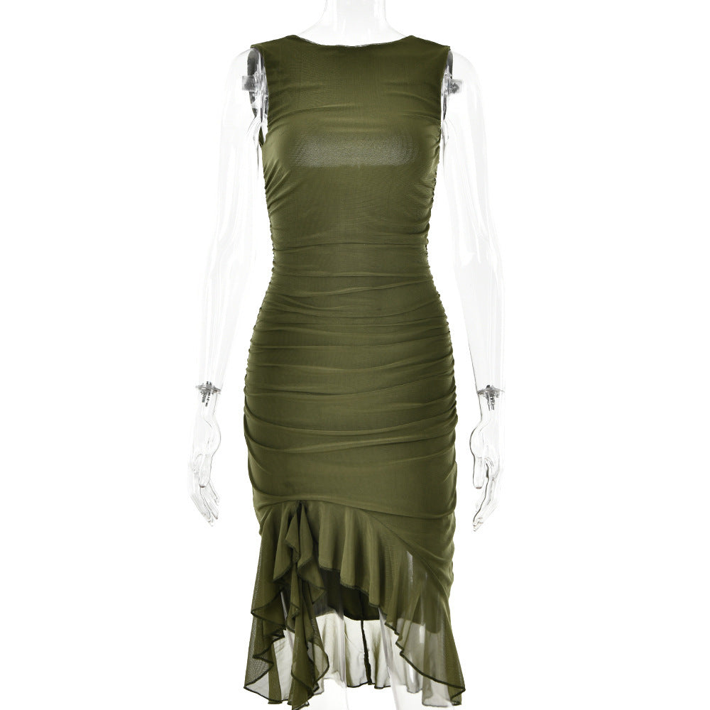 Summer Slim Bodycon Midi Dress – Sleeveless Round Neck Party Club Dress