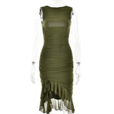 Summer Slim Bodycon Midi Dress – Sleeveless Round Neck Party Club Dress